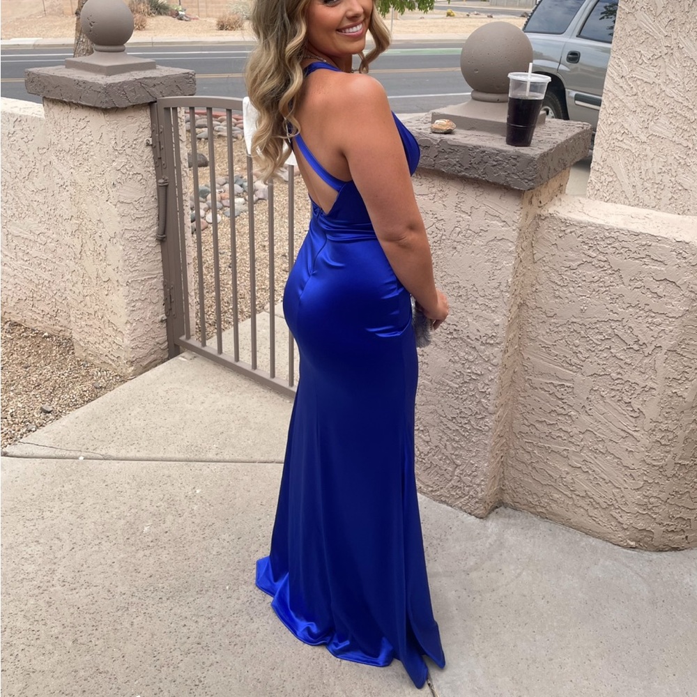 Windsor Blue Backless Halter Gown for Weddings